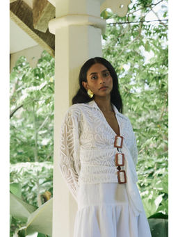 Essgee - White Della Embroidered Buckle Top