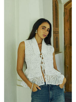 Essgee - White Plum Embroidered Tie Ups Top