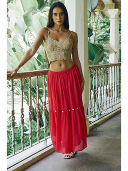 Essgee - Red Sade Tiered Sequinned Details Skirt
