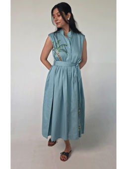 Galocher Clothing - Tropical Breeze Blue Dress with Belt