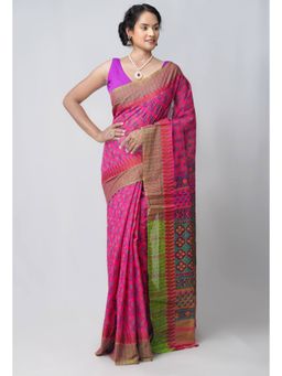 Unnati Silks - Pink Pure Mangalgiri Hand Block Printed Cotton Saree with Unstitched Blouse