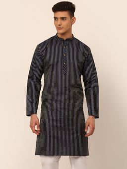 Jompers - Men Navy Embroidered Design Kurta