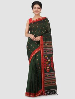 PinkLoom - Women's Cotton Saree With Unstitched Blouse Piece,Green