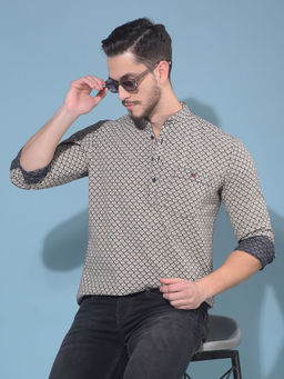 CRIMSOUNE CLUB - Mens Blue 100% Cotton Printed Short Kurta