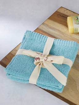 Fabindia - Blue Solid Ayan Cotton Face Towel (Set of 2) (S)