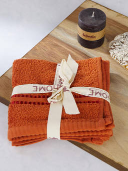 Fabindia - Rust Solid Ayan Cotton Face Towel (Set of 2) (S)