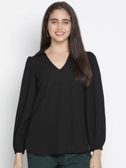 Oxolloxo - Sartorial Solid Black Trendy Women Top