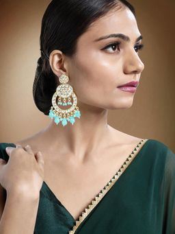 Peora - Gold Plated Sky Blue Kundan and Beads Studded Earrings Ethnic Jewellery