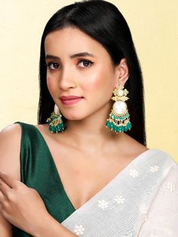 Peora - Gold Plated Green Kundan Beads Studded Earrings for Women