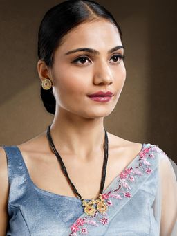 Peora - Gold Plated Stone Studded Mangalsutra Necklace with Stud Earrings for Women (Set of 2)