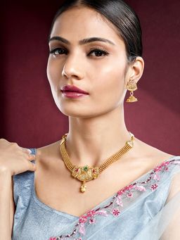 Peora - Gold Plated Pearl Studded Necklace and Jhumki Earrings Ethnic for Women (Set of 2)