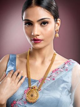 Peora - Gold Plated Synthetic Stone Studded Long Necklace and Jhumki Earrings for Women (Set of 2)