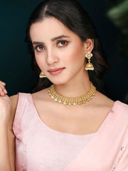 Peora - Gold Plated White Kundan Studded Necklace Jhumki Earrings Jewellery (Set of 2)