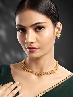 Peora - Gold Plated Gold Choker Necklace Stud Earrings Ethnic Traditional for Women (Set of 2)