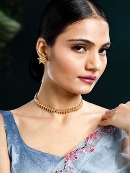 Peora - Gold Plated Fancy Choker Necklace and Floral Stud Earrings Traditional for Women (Set of 2)