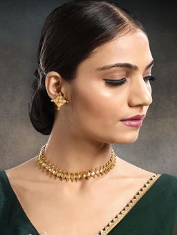 Peora - Gold Plated Gold Choker Necklace Stud Earrings Ethnic Traditional Gift for Women (Set of 2)