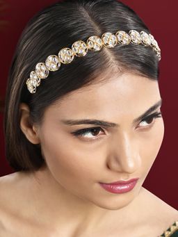 Peora - Gold Plated White Kundan Studded Ethnic Hair Band Fashion Jewellery
