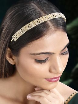 Peora - Gold Plated White Kundan Studded Fancy Hair Band Ethnic Fashion Jewellery