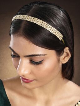 Peora - Gold Plated White Kundan Studded Fancy Hair Band Ethnic Fashion for Girls Women