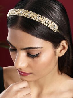 Peora - Gold Plated White Kundan Studded Fancy Hair Band Ethnic Fashion Gift for Girls Women