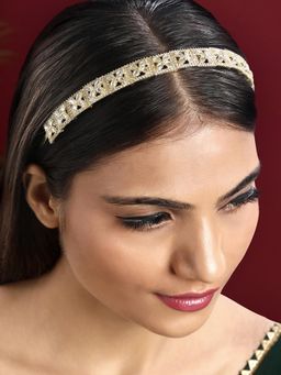 Peora - Gold Plated White Kundan Studded Fancy Hair Band Ethnic Fashion Gift for Women