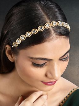 Peora - Gold Plated White Synthetic Stone Studded Mathapatti Hair Accessories Jewellery