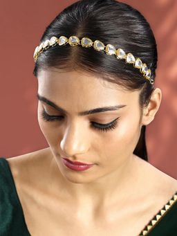 Peora - Gold Plated Synthetic Stone Studded Sheeshphool Matha Patti Sheeshpatti Hair