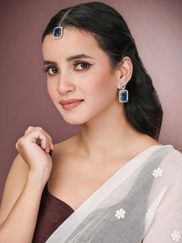 Peora - Blue Crystal and Cubic Zirconia Studded Earrings and Maangtikka for Women (Set of 2)