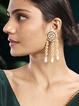 Peora - Gold Plated White Kundan and Beads Studded Earrings Ethnic Jewellery