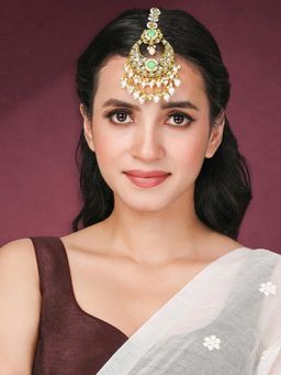 Peora - Gold Plated Mint Kundan and Beads Studded Maangtikka Ethnic Traditional for Women