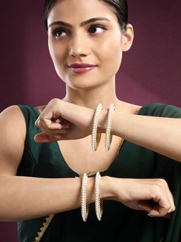 Peora - Gold Plated 2.8 inch Beads Studded Bangle Ethnic Jewellery (Set of 4)