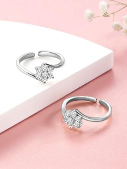 Peora - Silver Plated Cubic Zirconia Studded Adjustable Toe Ring Bichiya Fancy for Women