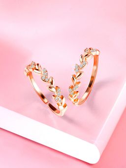 Peora - Rose Gold Plated Cubic Zirconia Studded Leaf Style Adjustable Toe Ring Bichiya for Women