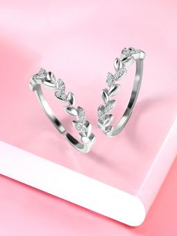 Peora - Silver Plated Cubic Zirconia Studded Leaf Style Adjustable Toe Ring Bichiya for Women