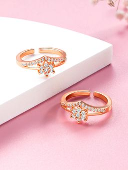 Peora - Rose Gold Plated Cubic Zirconia Studded Adjustable Toe Ring Stylish Bichiya Fancy