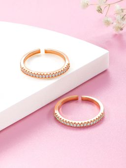 Peora - Rose Gold Plated Cubic Zirconia Studded Adjustable Toe Ring Bichiya Fancy for Women