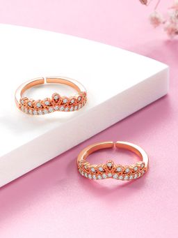 Peora - Cubic Zirconia Studded Rose Gold Plated Adjustable Toe Ring Bichiya for Women