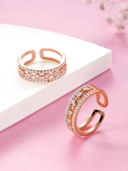 Peora - Cubic Zirconia Studded Rose Gold Plated Adjustable Toe Ring Fancy Bichiya for Women