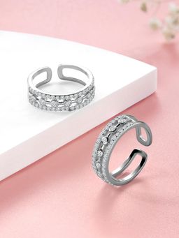 Peora - Cubic Zirconia Studded Silver Plated Adjustable Toe Ring Fancy Bichiya for Women