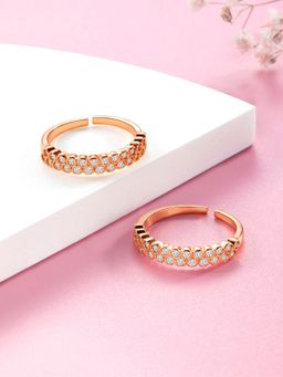 Peora - Rose Gold Plated Cubic Zirconia Studded Adjustable Toe Ring Stylish Bichiya Fancy