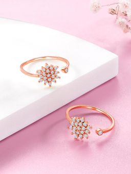 Peora - Cubic Zirconia Studded Rose Gold Plated Adjustable Toe Ring Floral Bichiya for Women
