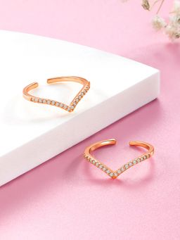 Peora - Cubic Zirconia Studded Rose Gold Plated Adjustable Toe Ring Fancy Bichiya for Women
