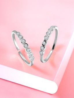 Peora - Silver Plated Cubic Zirconia Studded Adjustable Toe Ring Fancy Bichiya for Women