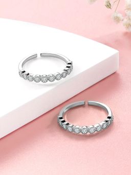 Peora - Silver Plated Cubic Zirconia Studded Adjustable Toe Ring Bichiya Jewellery for Women