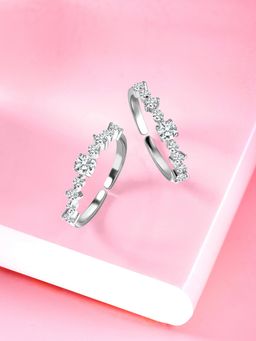 Peora - Cubic Zirconia Studded Adjustable Toe Ring Silver Plated Stylish Bichiya Fancy