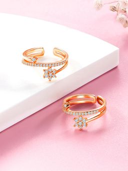 Peora - Rose Gold Plated CZ Studded Adjustable Fancy Toe Ring Stylish Bichiya Daily Regular