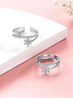 Peora - Silver Plated CZ Studded Adjustable Stylish Toe Ring Bichiya Fancy Daily Regular