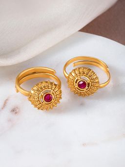 Peora - Gold Plated Rani Pink Synthetic Stone Studded Adjustable Toe Ring Bichiya for Women