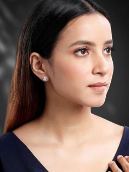 Peora - Rose Gold Plated CZ Studded Round Stud Earrings Casual Office Work for Women