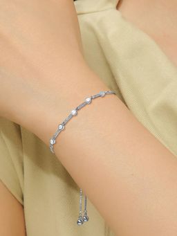 Peora - Silver Plated Cubic Zirconia Studded Adjustable Fancy Bracelet Fashion for Women
